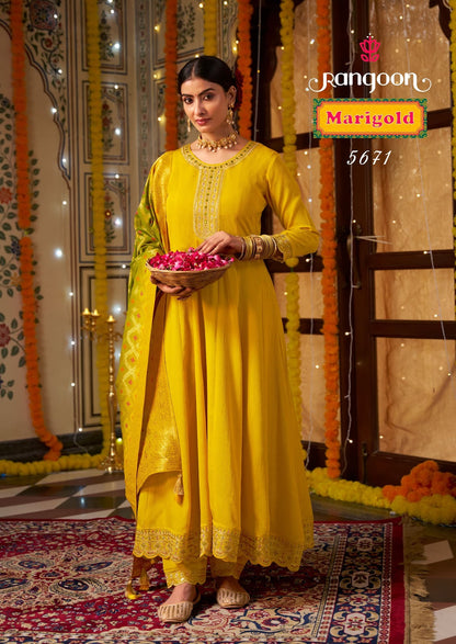 Marigold Rangoon Silk Readymade Anarkali Suits Manufacturer Gujarat