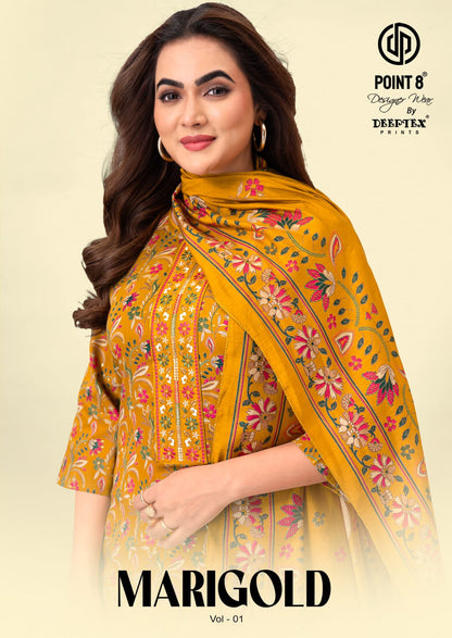 Marigold Vol 1 Deeptex Prints Jam Satin Readymade Pant Style Suits Supplier Ahmedabad