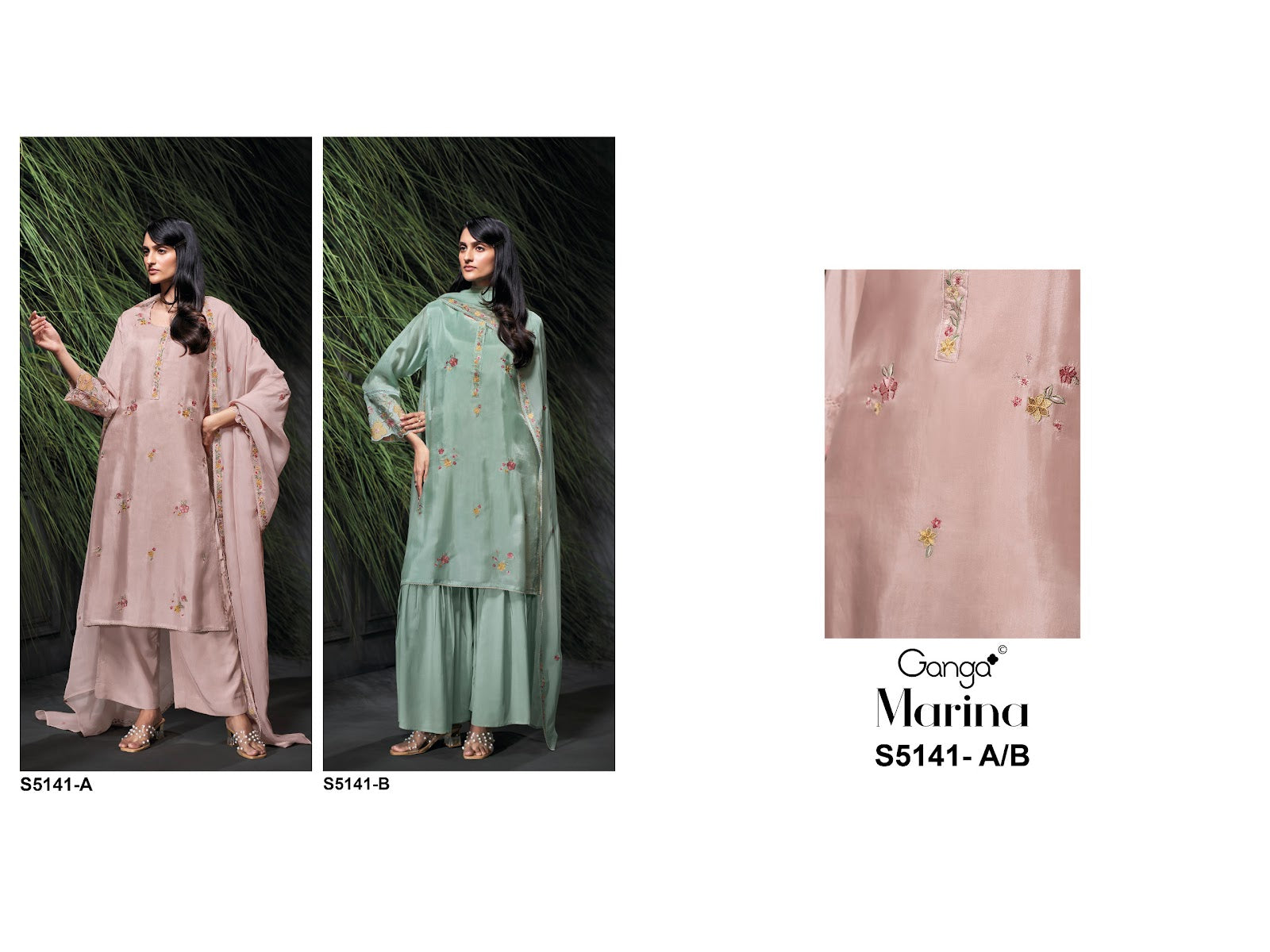 Marina S5141 Ganga Bemberg Silk Plazzo Style Suits Exporter