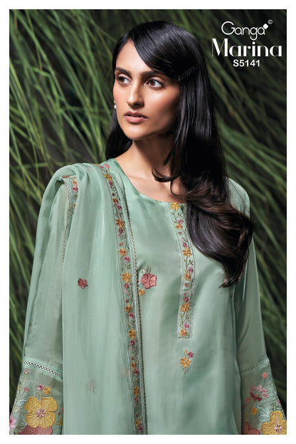 Marina S5141 Ganga Bemberg Silk Plazzo Style Suits Exporter