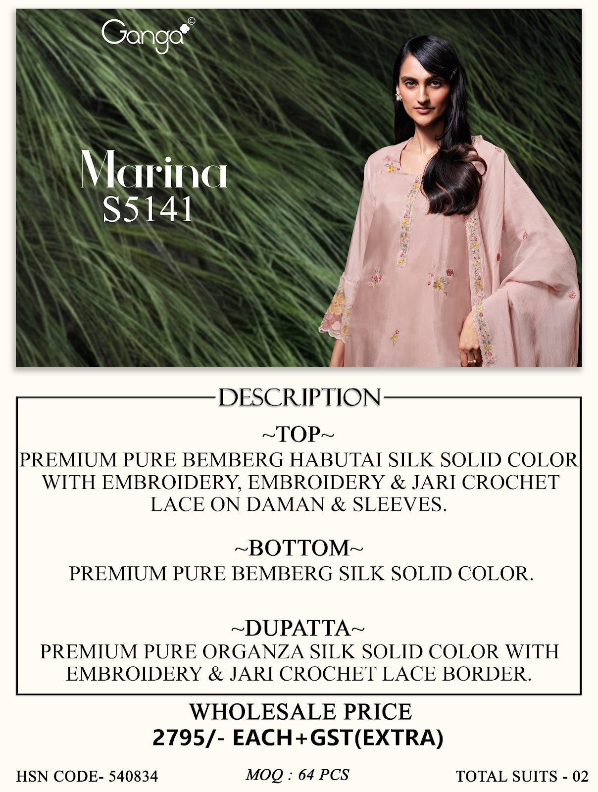 Marina S5141 Ganga Bemberg Silk Plazzo Style Suits Exporter