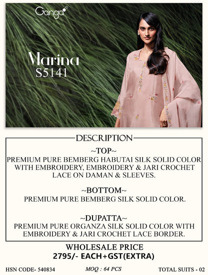 Marina S5141 Ganga Bemberg Silk Plazzo Style Suits Exporter