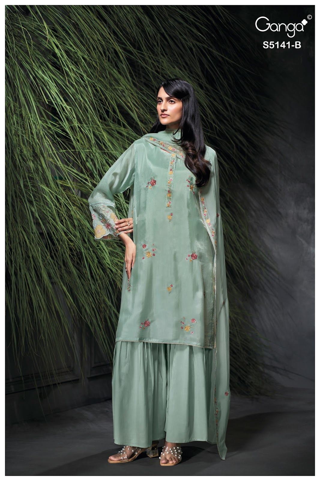Marina S5141 Ganga Bemberg Silk Plazzo Style Suits Exporter