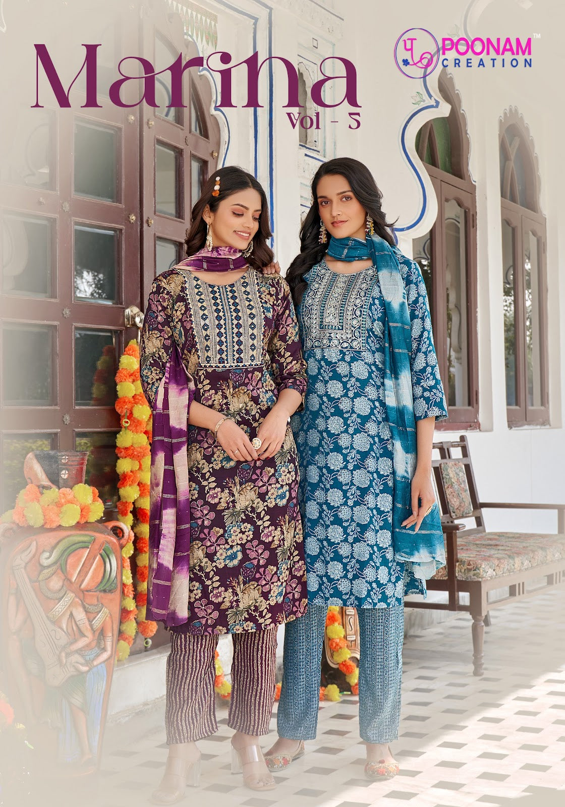 Marina Vol 5 Poonam Creation Capsule Readymade Pant Style Suits Exporter India