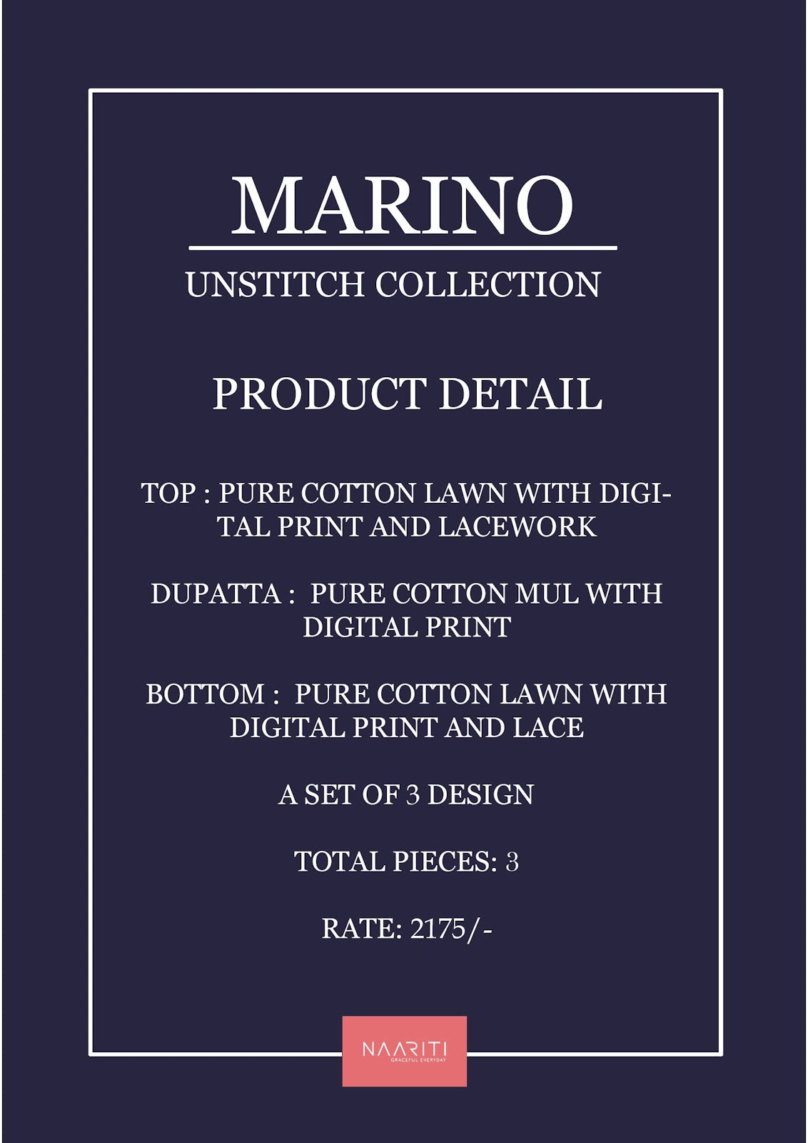 Marino Naariti Cotton Lawn Pakistani Salwar Suits Wholesale Rate