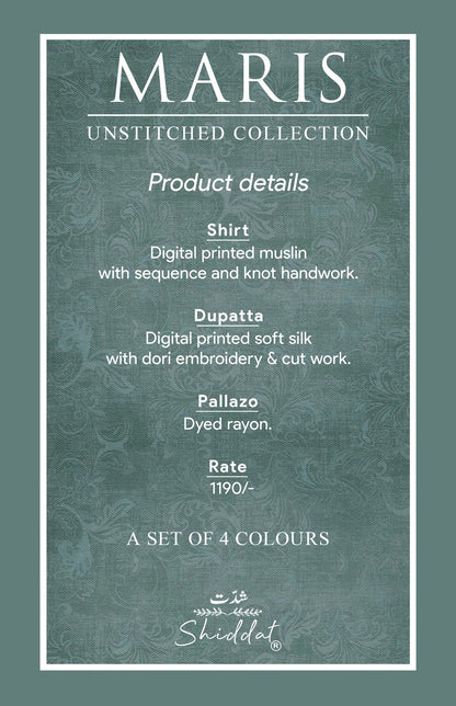 Maris 1002 Shiddat Muslin Pant Style Suits Supplier India