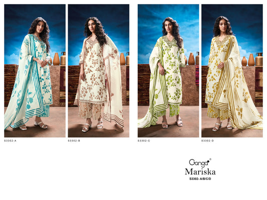 Mariska 3302 Ganga Premium Cotton Plazzo Style Suits Wholesaler Ahmedabad
