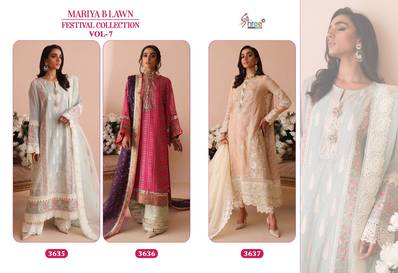 Mariya B Lawn Festival Collection Vol 7 Shree Fabs Cotton Pakistani Salwar Suits Manufacturer Ahmedabad