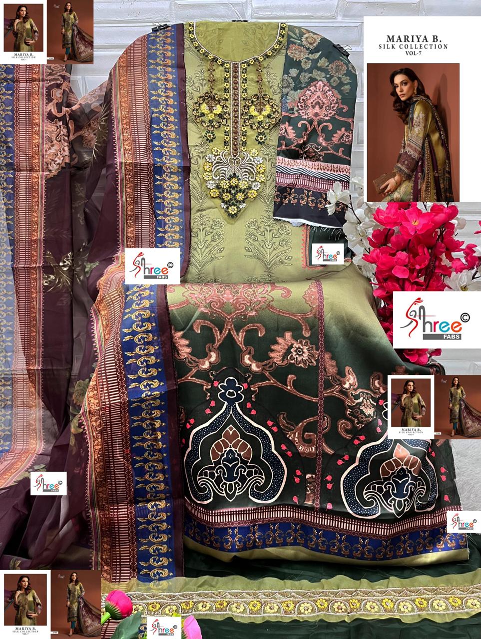 Mariya B Vol 7 Silk Collection Shree Fabs Japan Satin Pakistani Patch Work Suits Manufacturer Ahmedabad