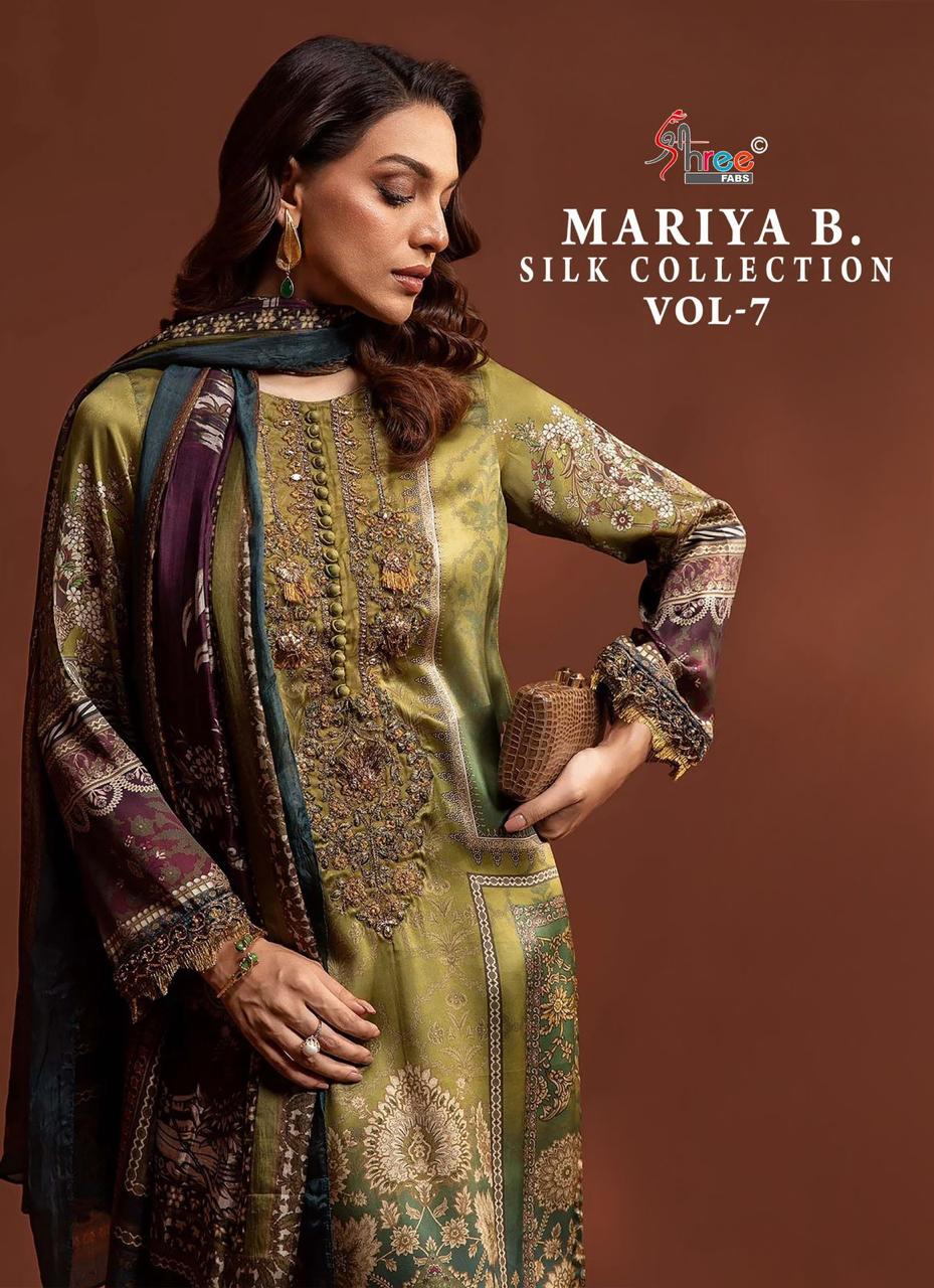 Mariya B Vol 7 Silk Collection Shree Fabs Japan Satin Pakistani Patch Work Suits Manufacturer Ahmedabad