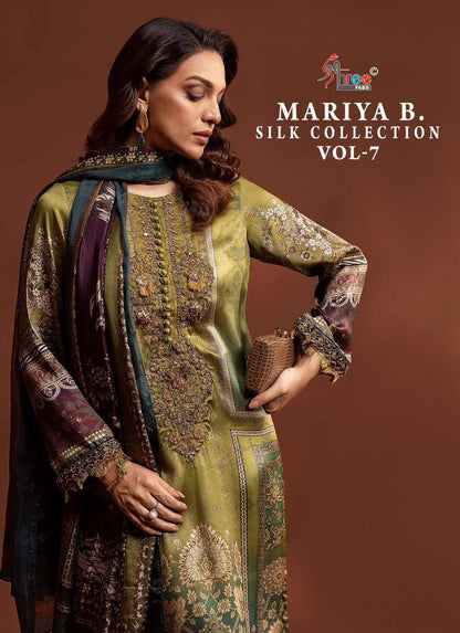 Mariya B Vol 7 Silk Collection Shree Fabs Japan Satin Pakistani Patch Work Suits Manufacturer Ahmedabad