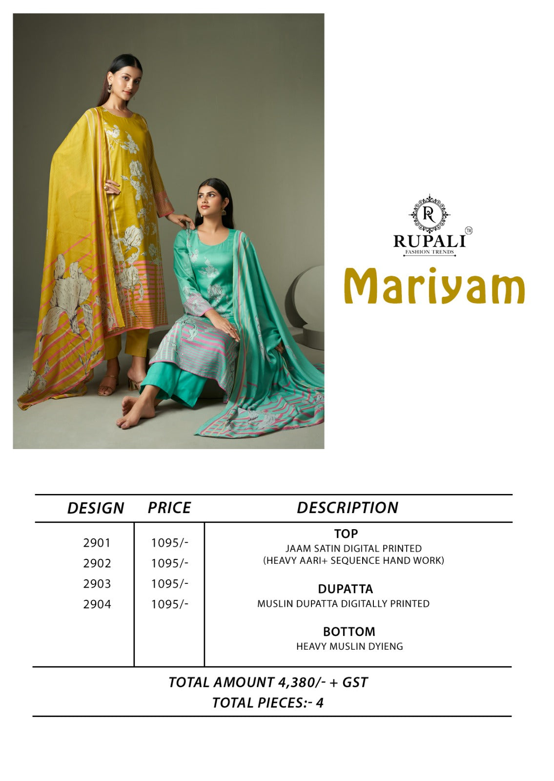 Mariyam Rupali Jaam Satin Pant Style Suits Manufacturer Ahmedabad