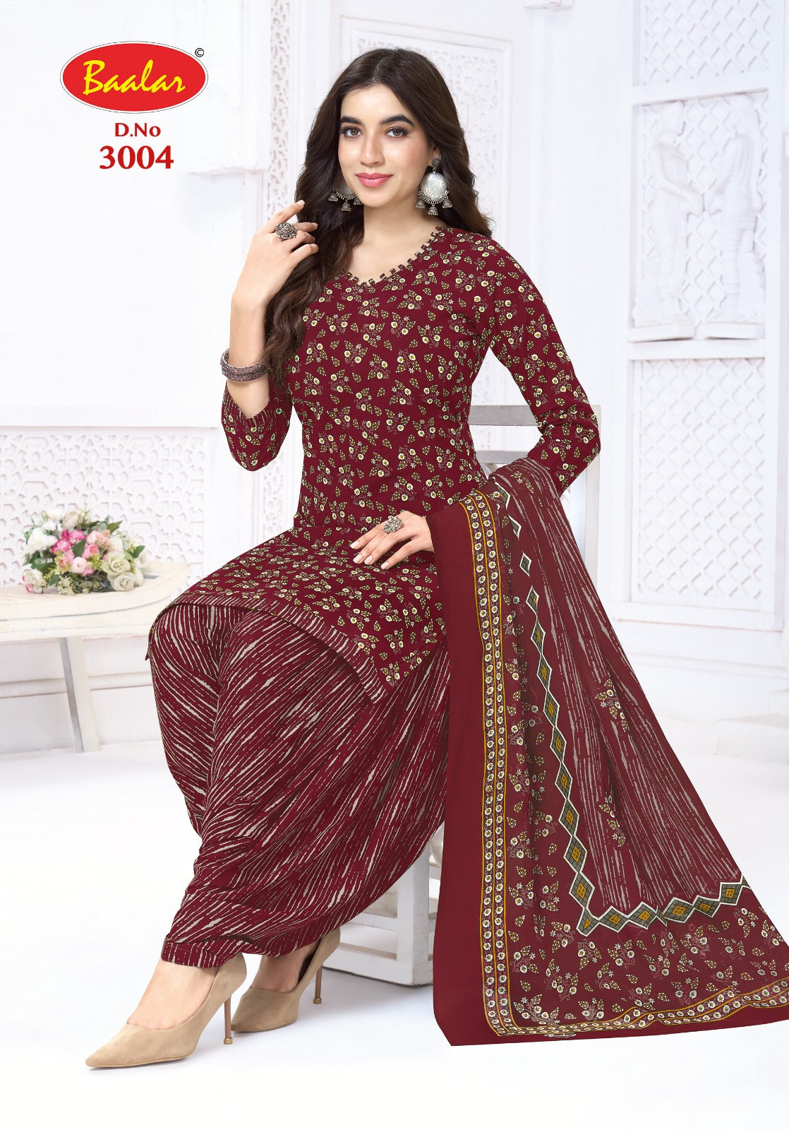 Maroon Special Baalar Cotton Dress Material Exporter