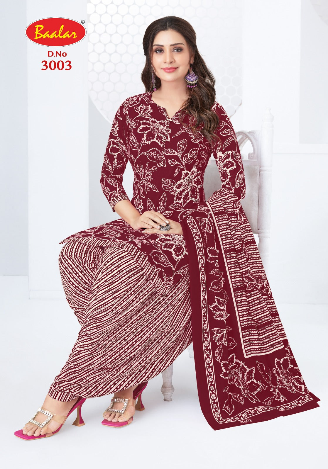 Maroon Special Baalar Cotton Dress Material Exporter