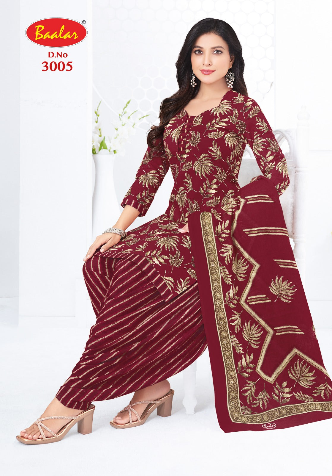 Maroon Special Baalar Cotton Dress Material Exporter