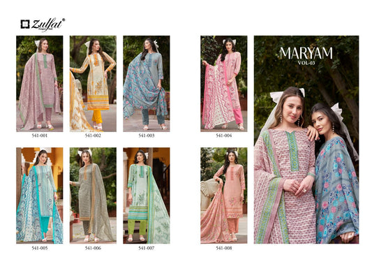 Maryam Vol 3 Zulfat Designer Pure Cotton Pant Style Suits