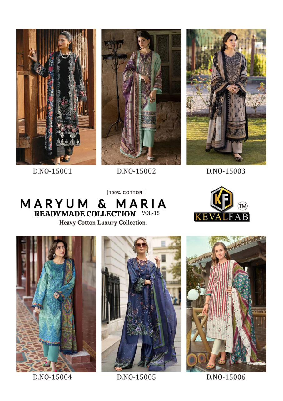 Maryum And Maria Vol 15 Heavy Cotton Luxury Collection Keval Fab Karachi Readymade Suits Wholesale Price