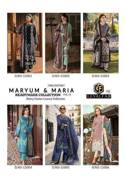 Maryum And Maria Vol 15 Heavy Cotton Luxury Collection Keval Fab Karachi Readymade Suits Wholesale Price
