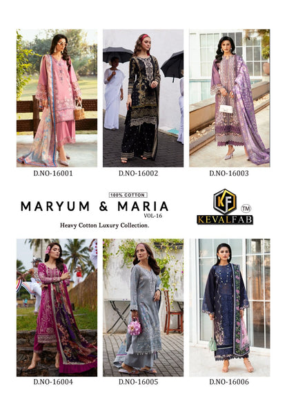 Maryum And Maria Vol 16 Heavy Cotton Luxury Collection Keval Fab Karachi Salwar Suits Wholesale Rate