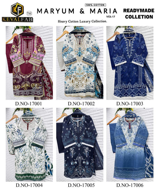 Maryum And Maria Vol 17 Heavy Cotton Luxury Collection Keval Fab Karachi Readymade Suits Exporter Gujarat
