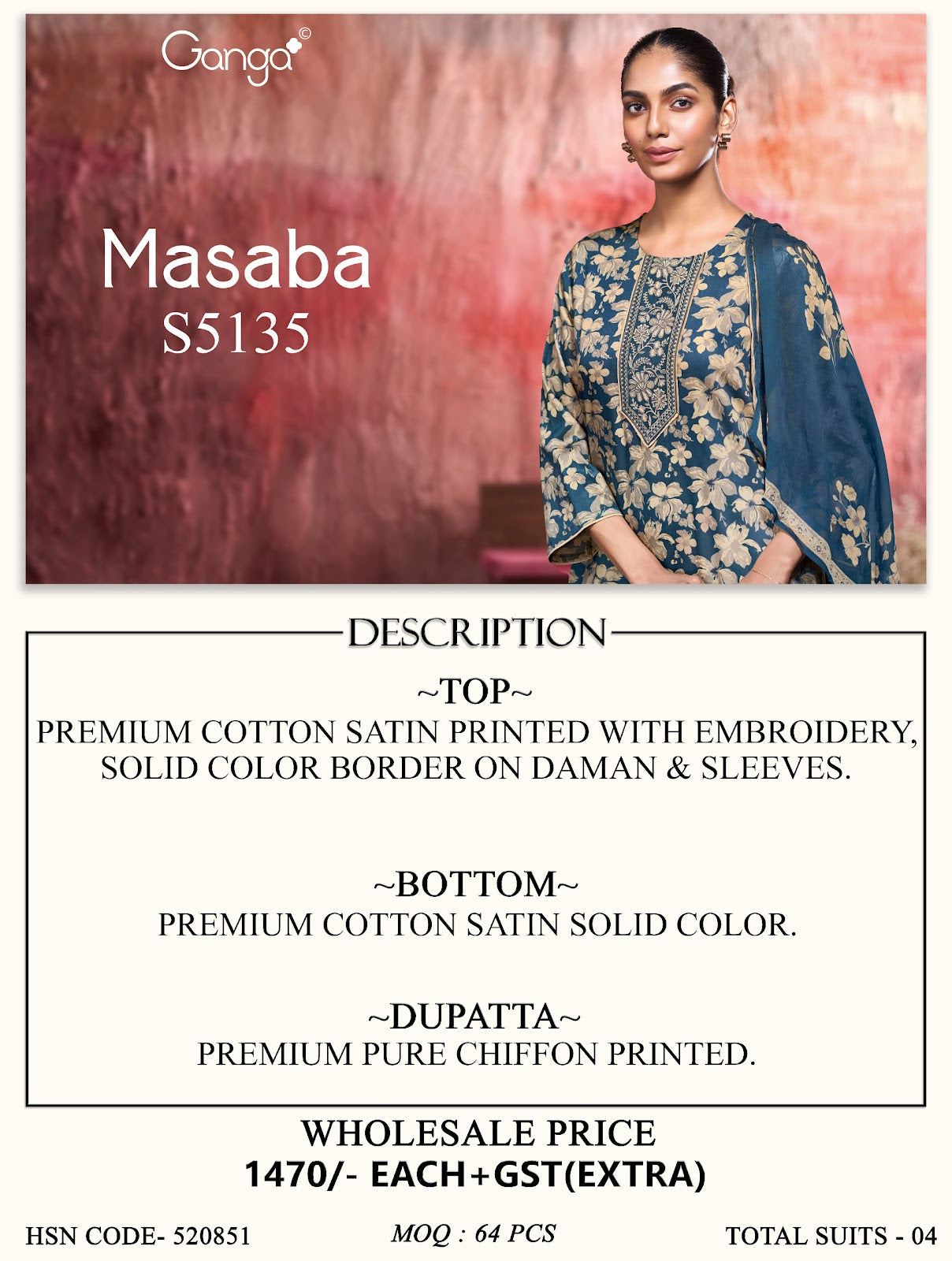 Masaba S5135 Ganga Cotton Satin Pant Style Suits Wholesale Price