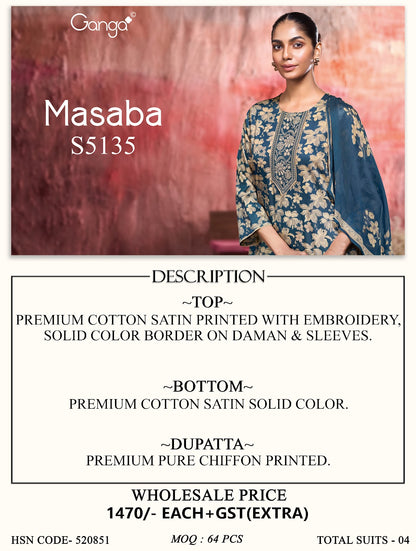 Masaba S5135 Ganga Cotton Satin Pant Style Suits Wholesale Price
