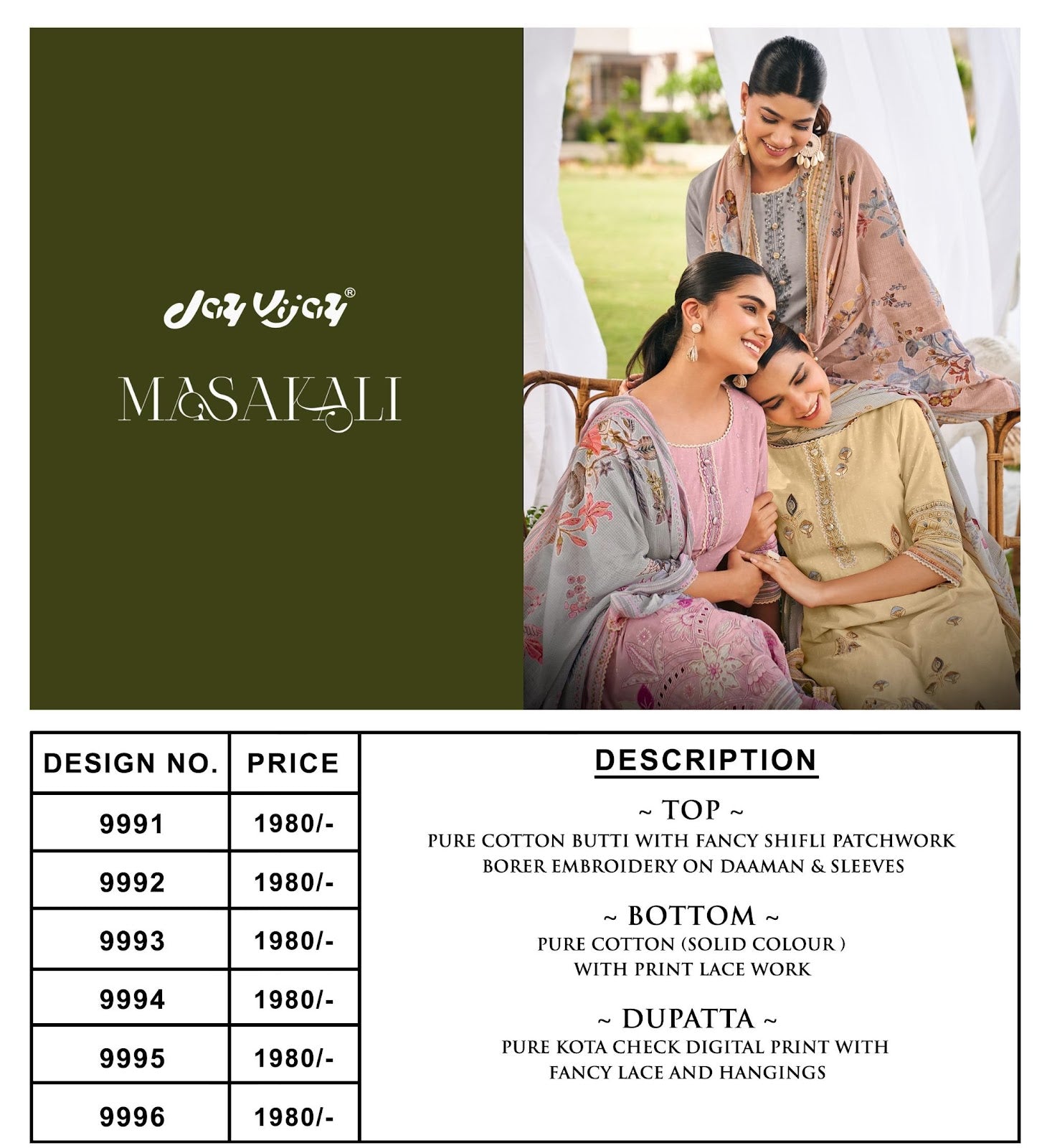 Masakali Jay Vijay Pure Cotton Pant Style Suits Manufacturer Gujarat