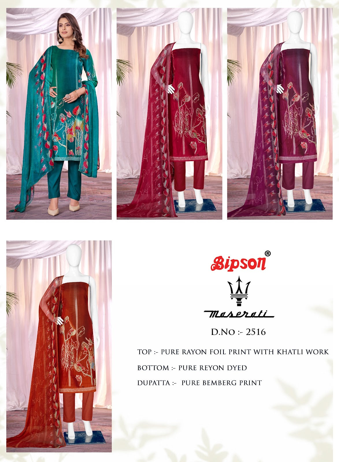 Maserati 2516 Bipson Prints Rayon Foil Pant Style Suits