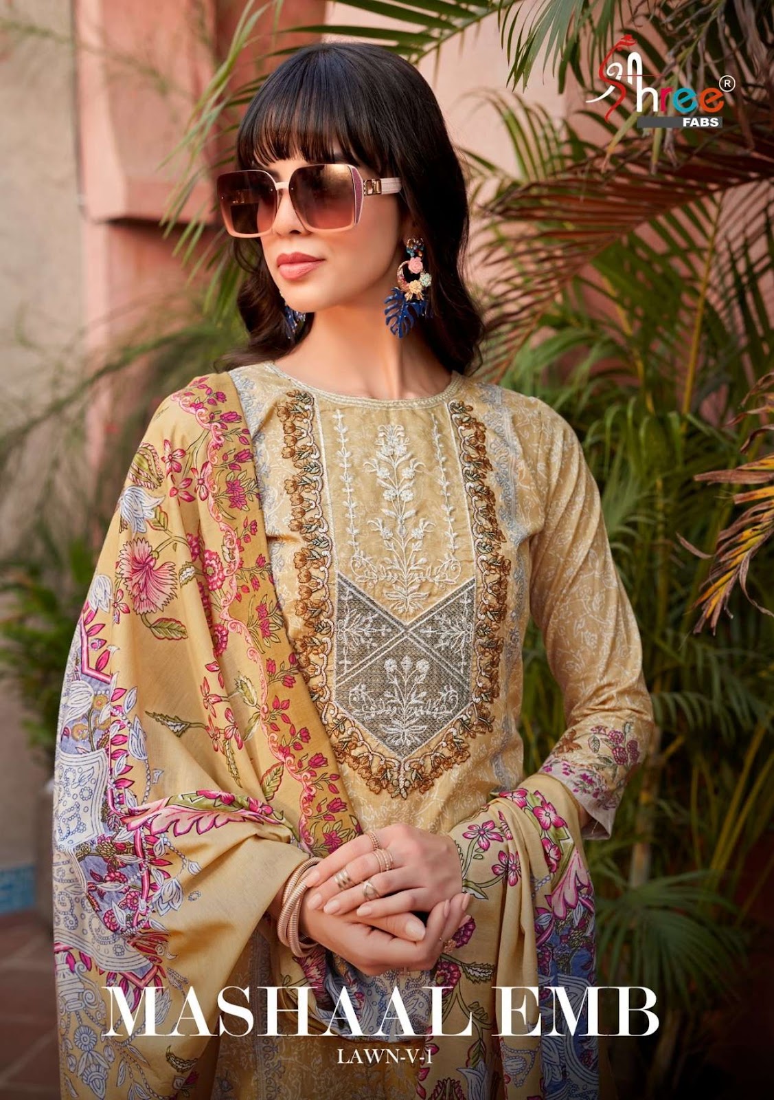 Mashaal Emb Lawn Vol 1 Shree Fabs Cotton Pakistani Patch Work Suits Supplier Gujarat