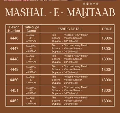 Mashal E Mahtaab Bela Fashion Viscose Pant Style Suits