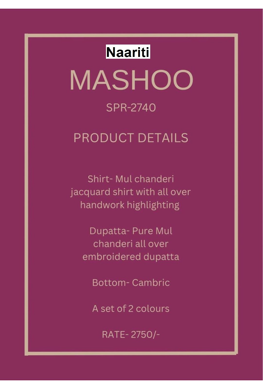 Mashoo 2740 Naariti Mul Chanderi Pant Style Suits Wholesale Price
