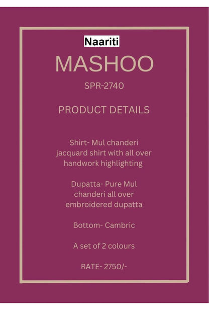 Mashoo 2740 Naariti Mul Chanderi Pant Style Suits Wholesale Price