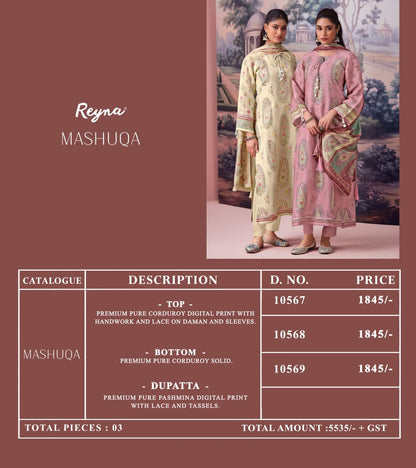 Mashuqa Reyna Corduroy Pashmina Suits Manufacturer Gujarat