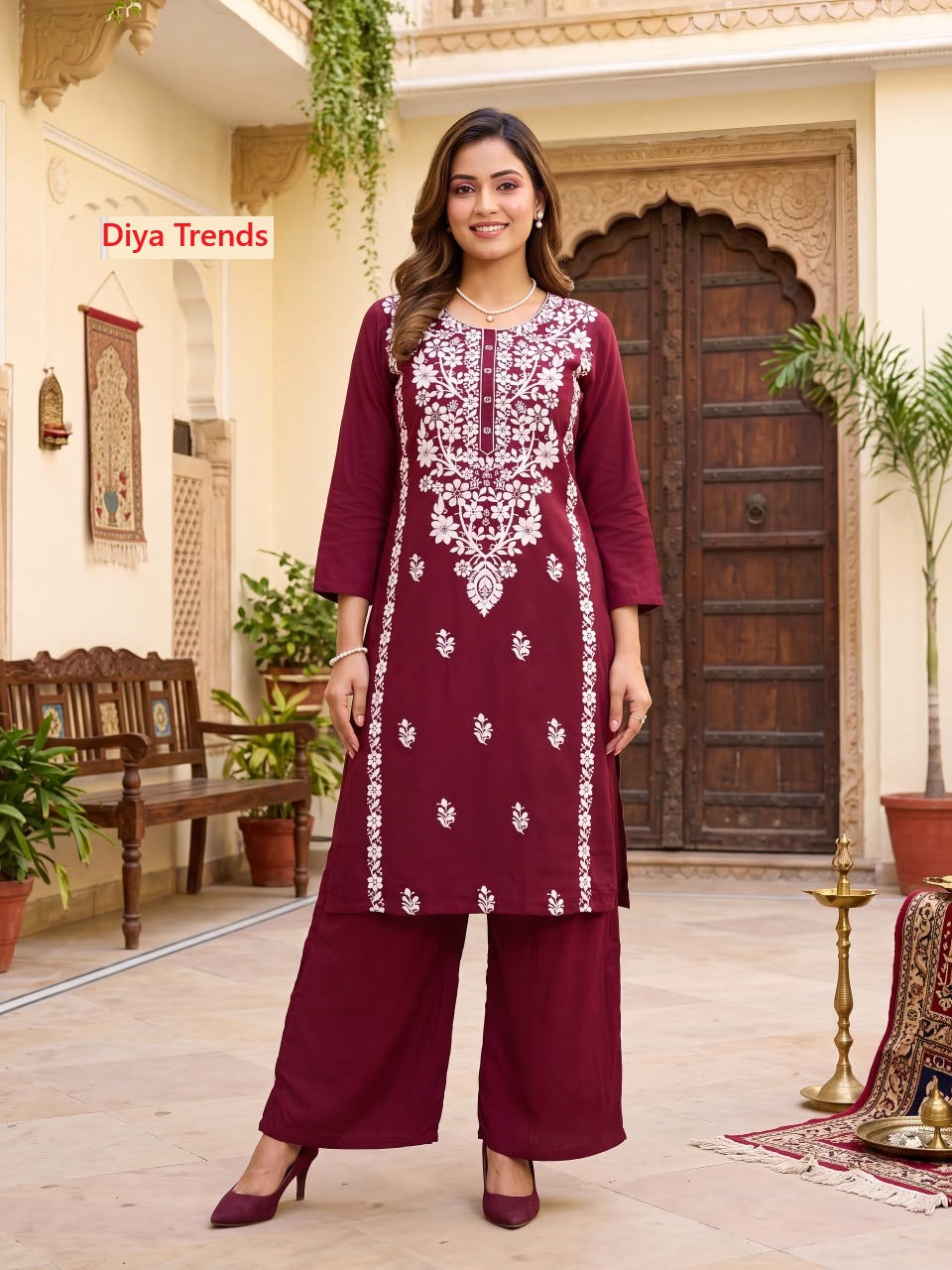 Massakali Vol 3 Diya Trends Rayon Kurti Plazzo Set Exporter Ahmedabad