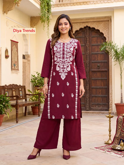 Massakali Vol 3 Diya Trends Rayon Kurti Plazzo Set Exporter Ahmedabad