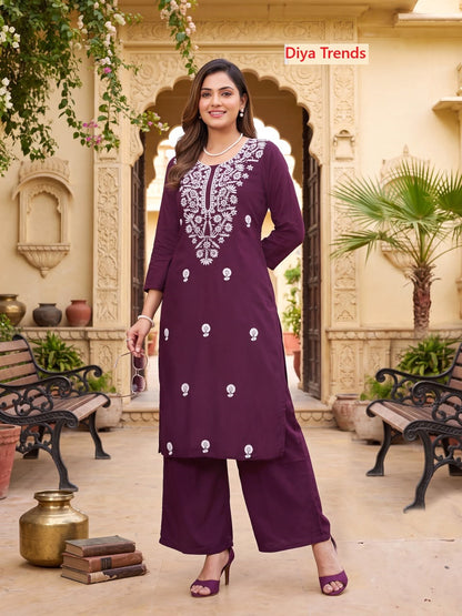 Massakali Vol 3 Diya Trends Rayon Kurti Plazzo Set Exporter Ahmedabad