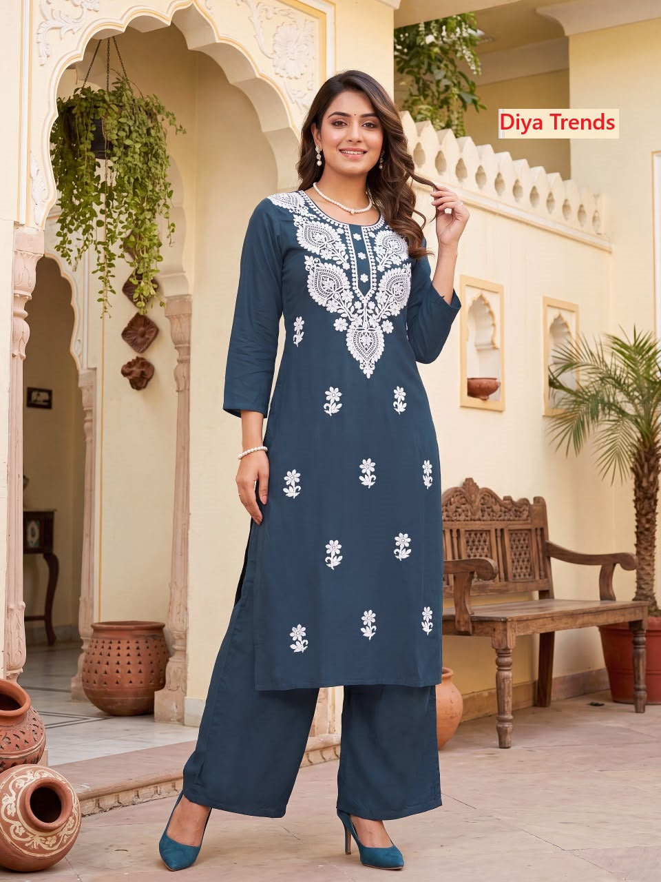 Massakali Vol 3 Diya Trends Rayon Kurti Plazzo Set Exporter Ahmedabad