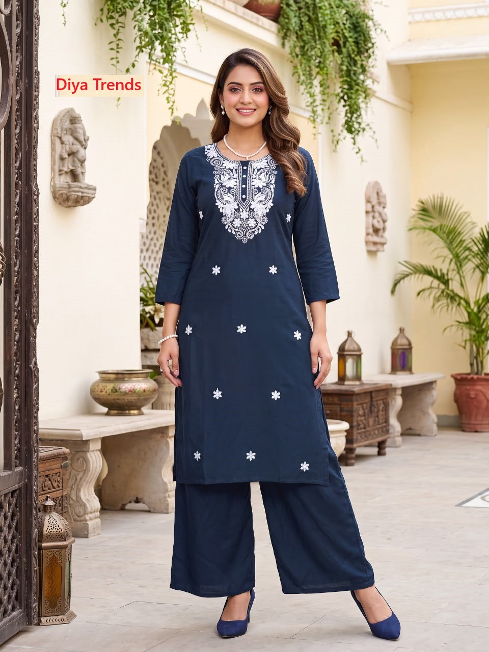 Massakali Vol 3 Diya Trends Rayon Kurti Plazzo Set Exporter Ahmedabad
