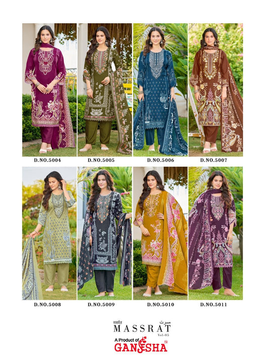 Massrat Vol 5 Ganesha Mix Cotton Karachi Salwar Suits Supplier Ahmedabad