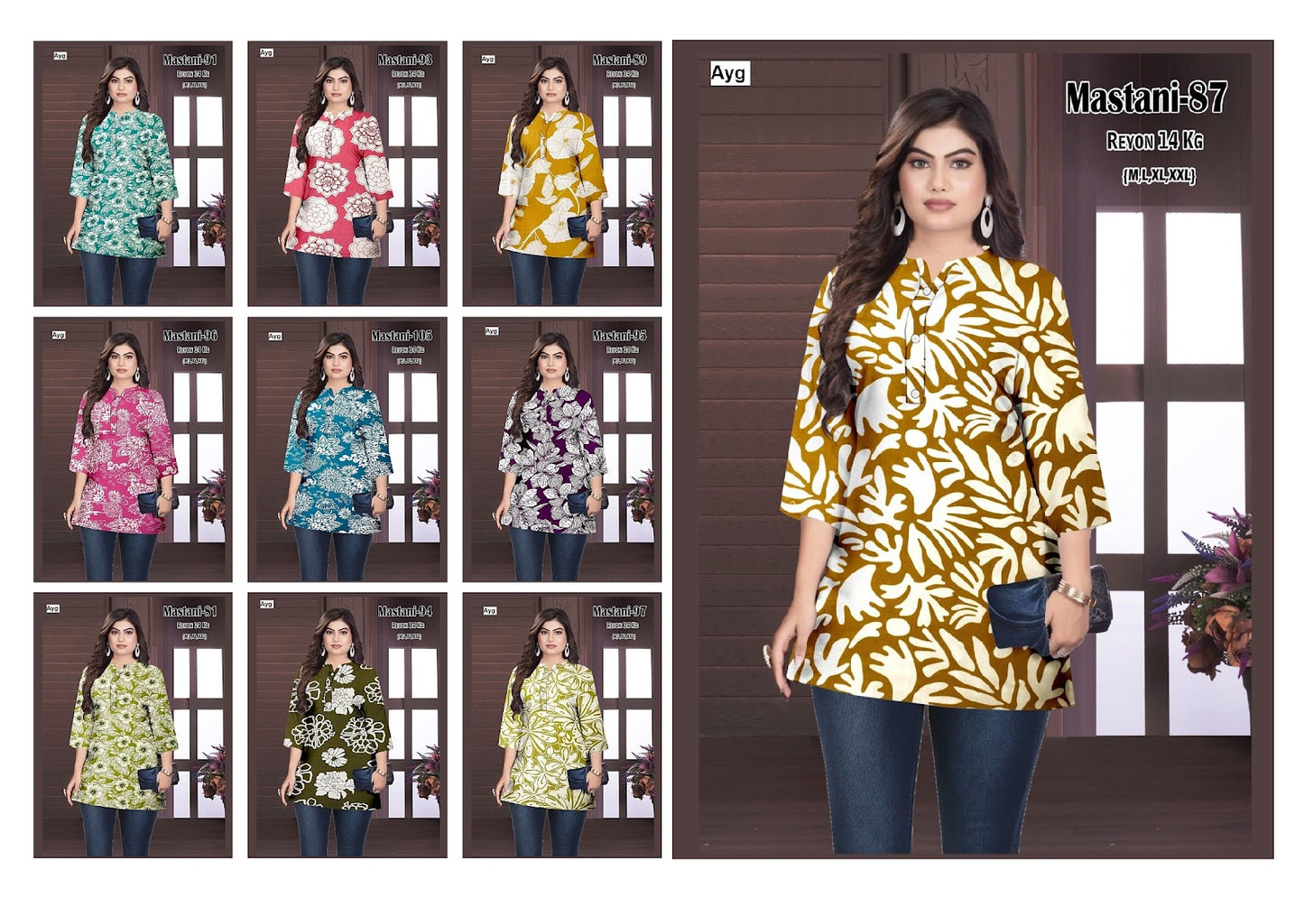 Mastani Ayg Rayon 14Kg Short Kurtis Exporter Ahmedabad