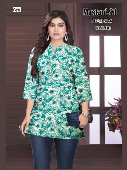 Mastani Ayg Rayon 14Kg Short Kurtis Exporter Ahmedabad