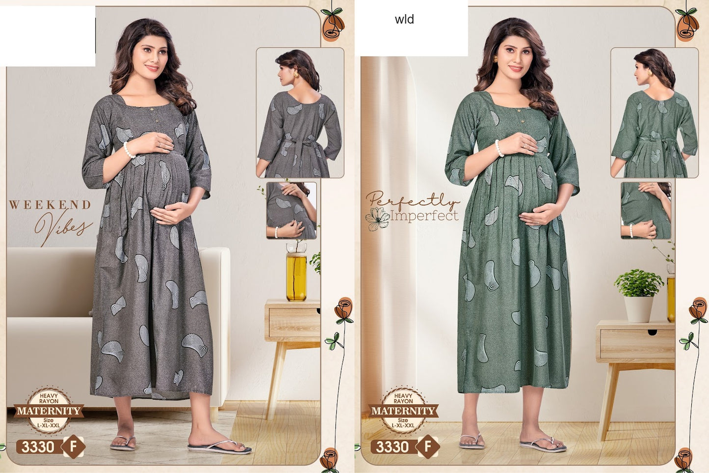 मातृत्व 310325 Wld भारी रेयान फीडिंग नाइट गाउन निर्यातक भारत