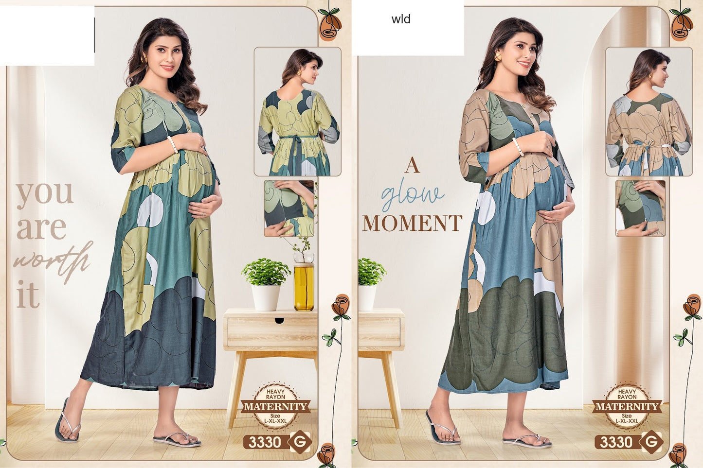 मातृत्व 310325 Wld भारी रेयान फीडिंग नाइट गाउन निर्यातक भारत