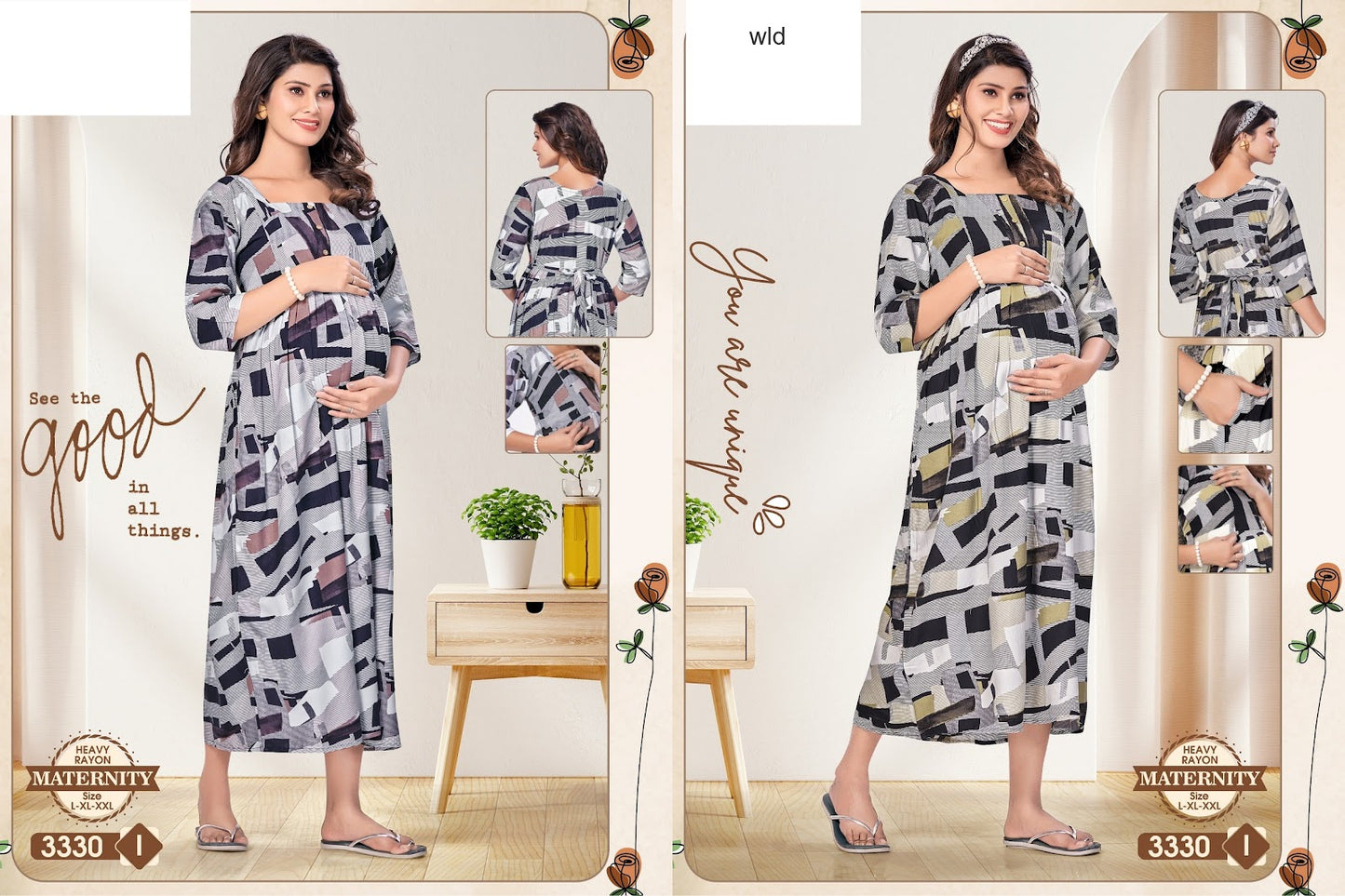 मातृत्व 310325 Wld भारी रेयान फीडिंग नाइट गाउन निर्यातक भारत