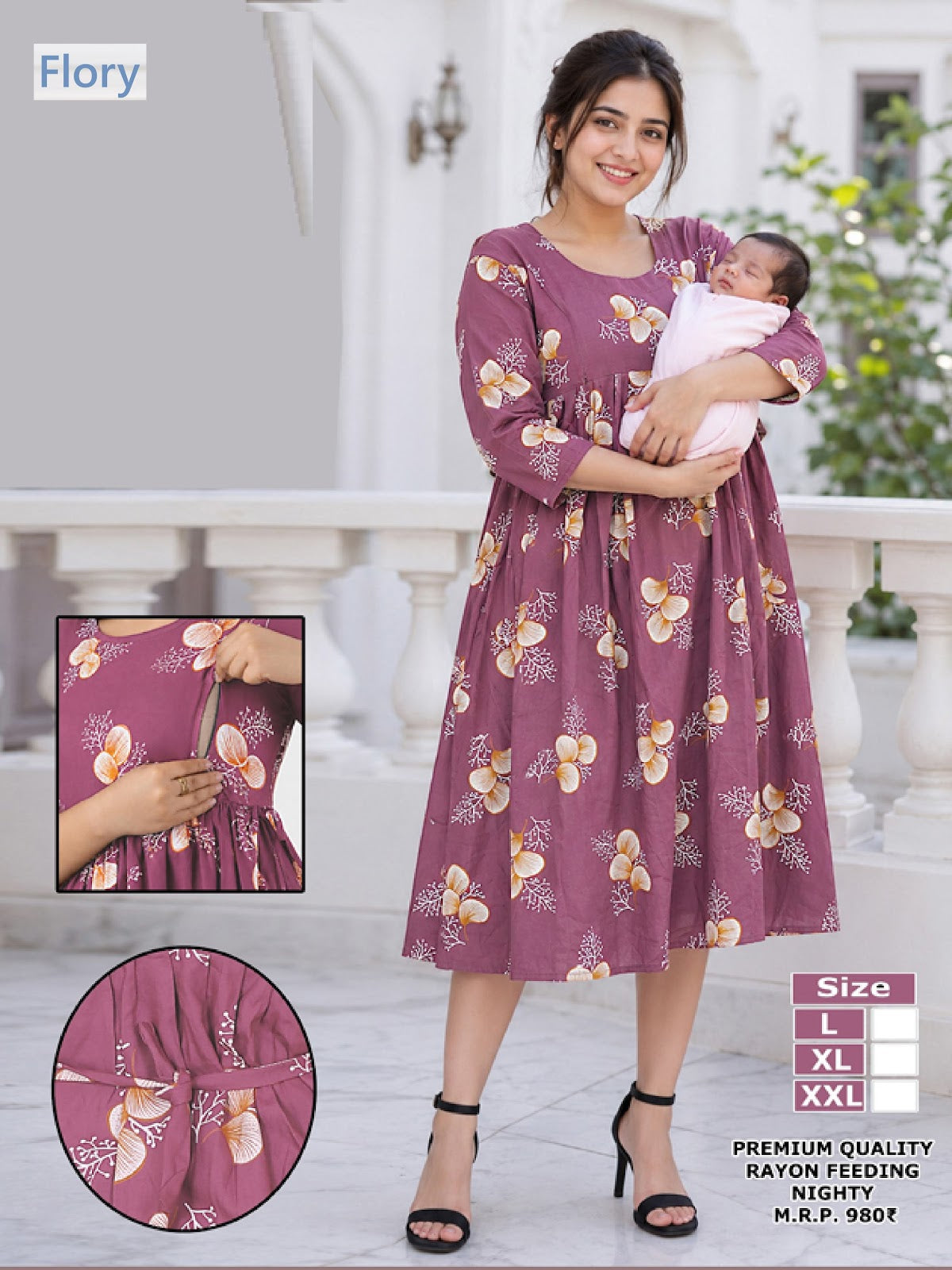 Maternity Dress 2008 Flory Rayon Feeding Night Gown Wholesaler Gujarat