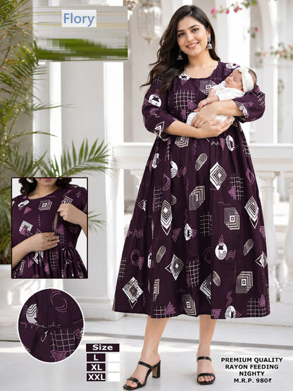 Maternity Dress 2008 Flory Rayon Feeding Night Gown Wholesaler Gujarat