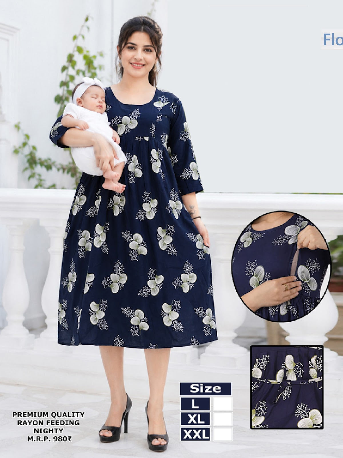 Maternity Dress 2008 Flory Rayon Feeding Night Gown Wholesaler Gujarat