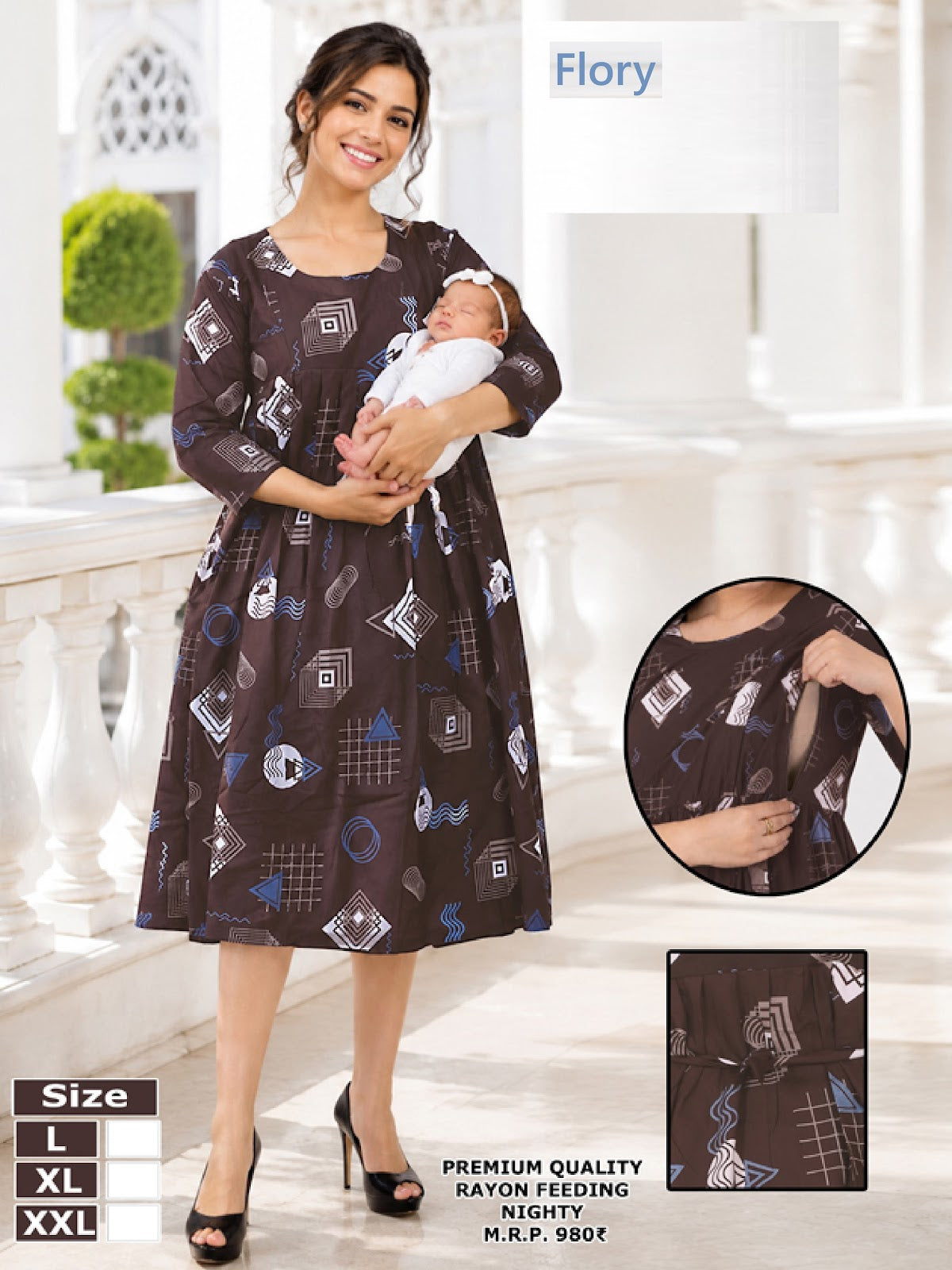 Maternity Dress 2008 Flory Rayon Feeding Night Gown Wholesaler Gujarat