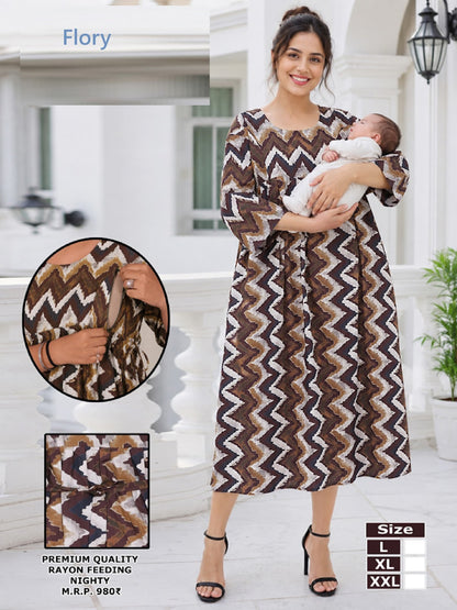 Maternity Dress 2008 Flory Rayon Feeding Night Gown Wholesaler Gujarat