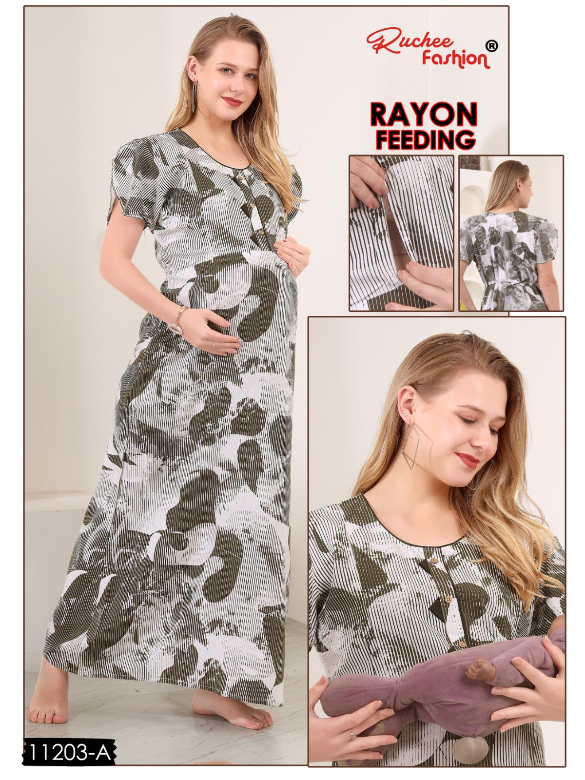 Maternity Rayon Ruchee Fashion Feeding Night Gown Wholesale Price
